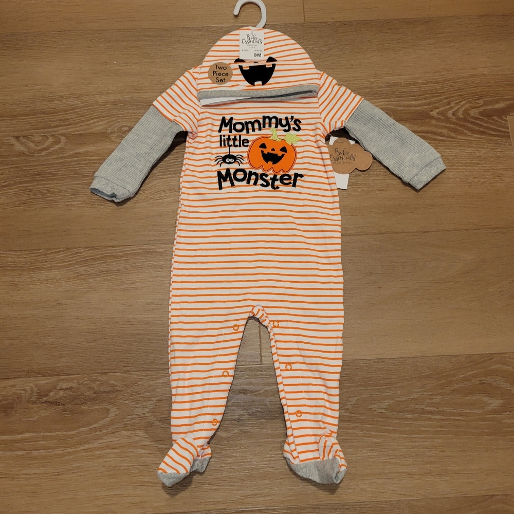 Baby Essentials 2 Piece Set Mommys Little Monster Halloween Size 9 Months New